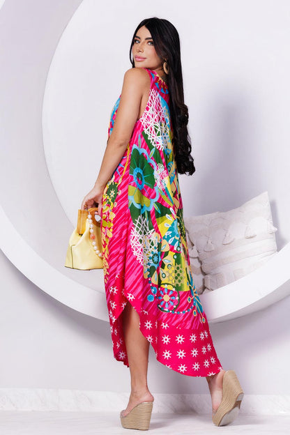 Vestido Trapézio Ajustável Explosão Alegria Viscose Ajustável Coleção Premium 7038.